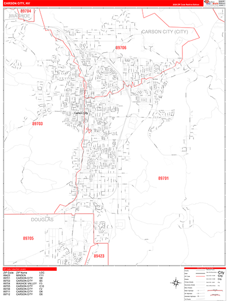Carson City Zip Code Wall Map